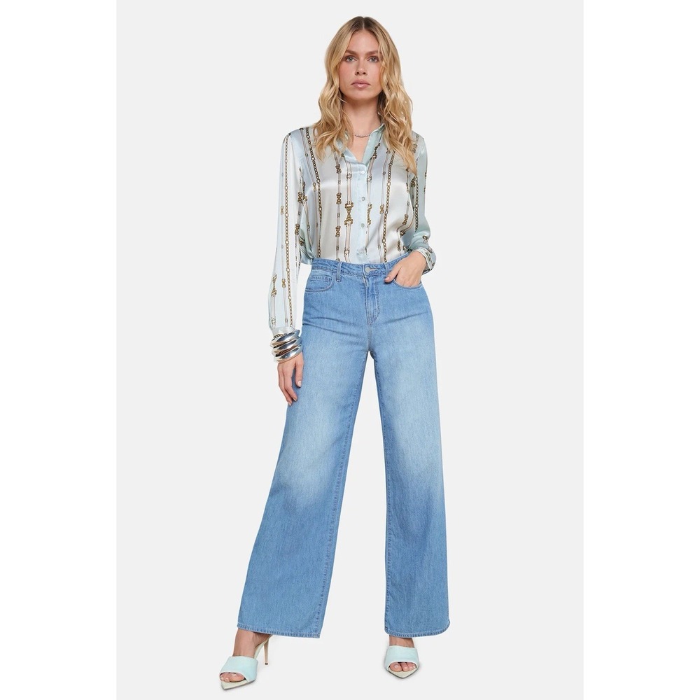 L'AGENCE Alicent Pants Denim High Rise Wide Leg Boho Chic Blue 32 Havana $248